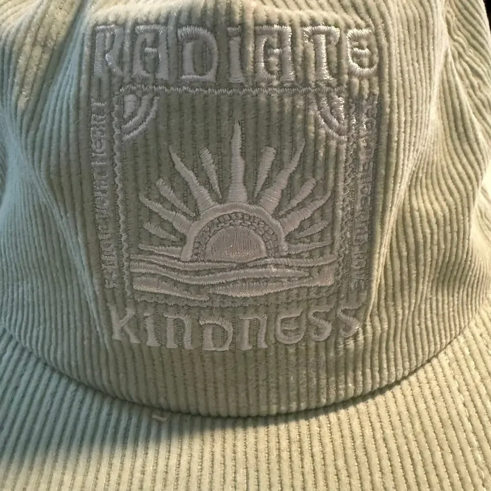 American Eagle Sage Green Corduroy Dad Hat, Radiate Kindness, Embroidered, NWOT